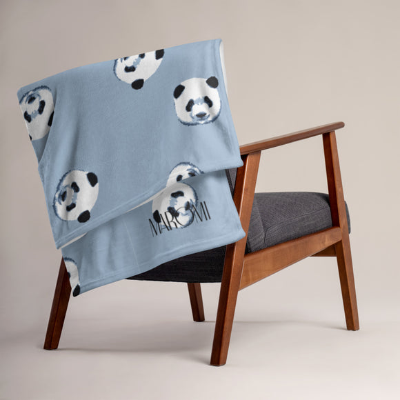 Light Blue Panda Throw Blanket